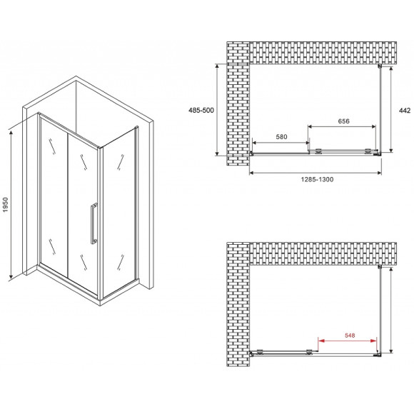 Душевой уголок Abber Schwarzer Diamant 130x50 AG30130BH-S50B профиль Черный стекло прозрачное Душевой уголок Abber Schwarzer Diamant 130x50 AG30130BH-S50B профиль Черный стекло прозрачное
