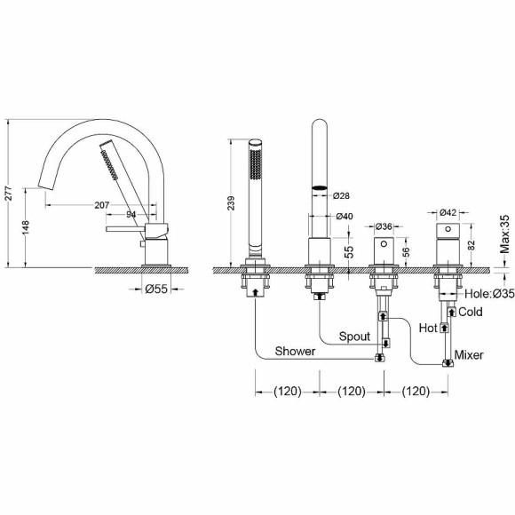 Смеситель на борт ванны Aquatek Европа AQ1348CR Хром