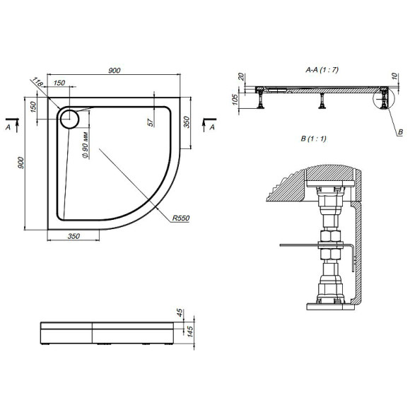 Акриловый поддон для душа AM.PM Gem W90T-401-090W с сифоном Белый