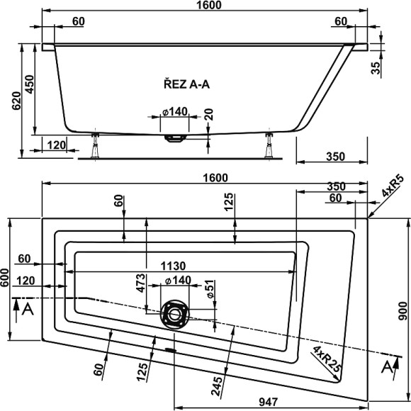 Акриловая ванна Vagnerplast Cavallo 160x90 R VPBA169CAV3PX-04 без гидромассажа Акриловая ванна Vagnerplast Cavallo 160x90 R VPBA169CAV3PX-04 без гидромассажа