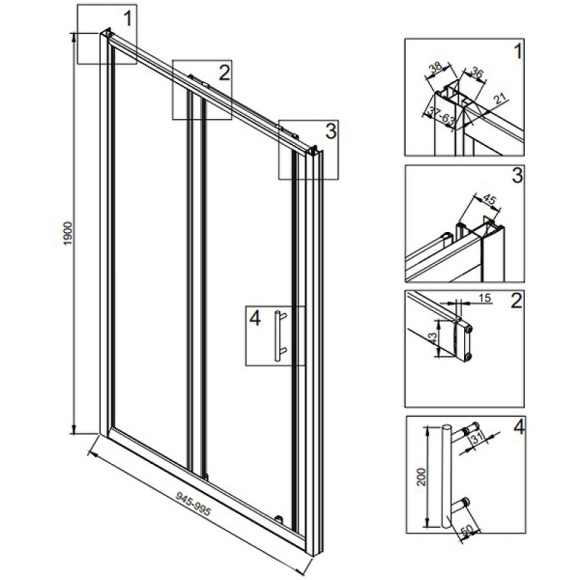 Душевая дверь Veconi Vianno VN-72B 100 VN72B-100-01-C4 профиль Черный матовый стекло прозрачное