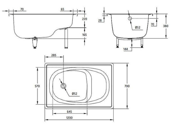 Стальная ванна BLB Europa 120x70 B2SE без антискользящего покрытия