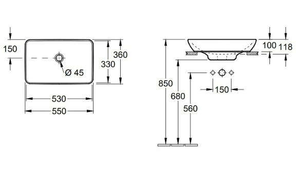 Раковина-чаша Villeroy&Boch Venticello 55 411355R1 Альпийский белый