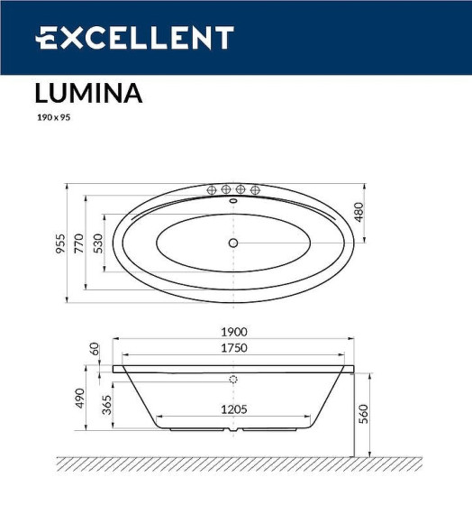 Акриловая ванна Excellent Lumina 190x95 WAEX.LUM19.RELAX.BR с гидромассажем Акриловая ванна Excellent Lumina 190x95 WAEX.LUM19.RELAX.BR с гидромассажем
