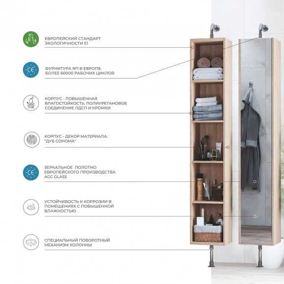 Шкаф пенал Vigo Grani 30 pnp.GRI.30 поворотный Дуб сонома