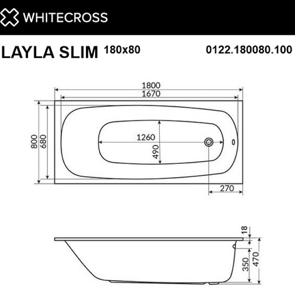 Акриловая ванна Whitecross Layla Slim 180x80 0122.180080.100.LINE.WH с гидромассажем Акриловая ванна Whitecross Layla Slim 180x80 0122.180080.100.LINE.WH с гидромассажем