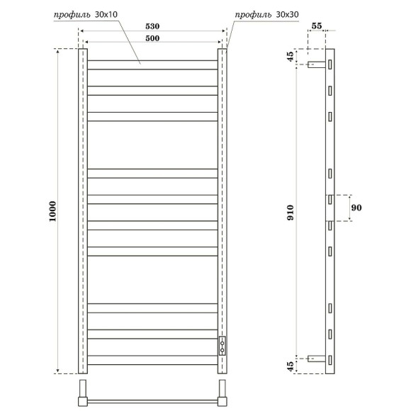 Электрический полотенцесушитель Point Меркурий PN83850GR П10 500x1000 диммер справа Графит премиум Электрический полотенцесушитель Point Меркурий PN83850GR П10 500x1000 диммер справа Графит премиум