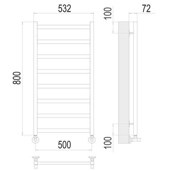 Водяной полотенцесушитель Terminus Аврора П8 500x800 4670078529947 Хром, нижнее подключение, G 1/2" ВР