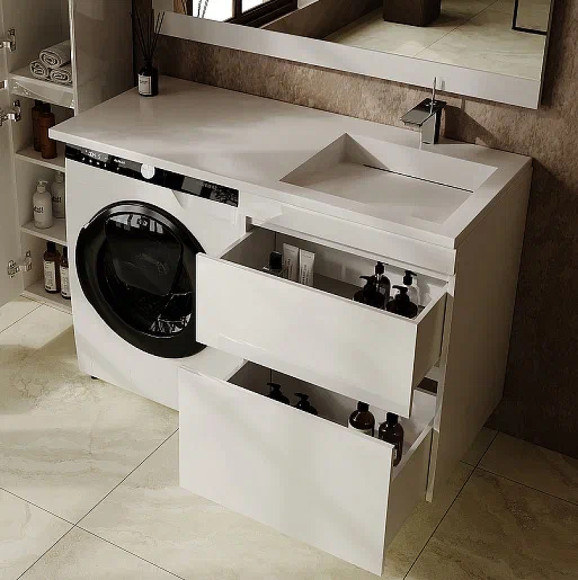 Тумба под раковину Style Line Даллас Леон 120 Люкс Plus СС-00002440 подвесная Белая Тумба под раковину Style Line Даллас Леон 120 Люкс Plus СС-00002440 подвесная Белая