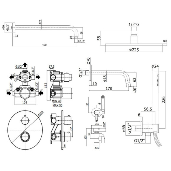 Душевая система Paffoni Light KITZLIQ019BO045 с термостатом и гигиеническим душем Белый матовый