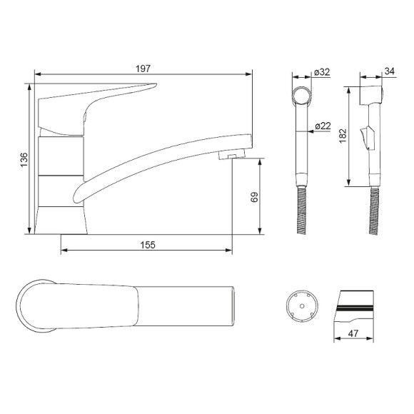 Смеситель для раковины Damixa Jupiter 770230001 с гигиеническим душем Хром