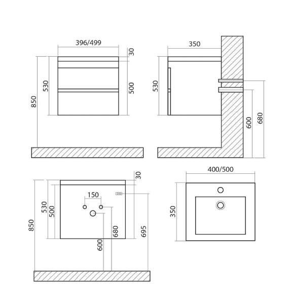 Тумба под раковину Art&Max Family-500-2C-SO-PE подвесная Бетон Экзотик Тумба под раковину Art&Max Family-500-2C-SO-PE подвесная Бетон Экзотик