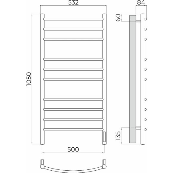 Электрический полотенцесушитель Terminus Классик П10 500х1050 4670078544469 Хром