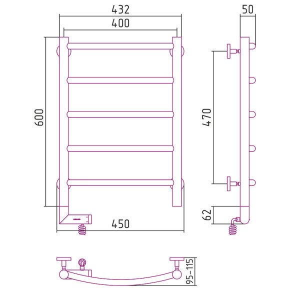 Электрический полотенцесушитель Сунержа Галант 2.0 600x400 L 00-5200-6040 Хром