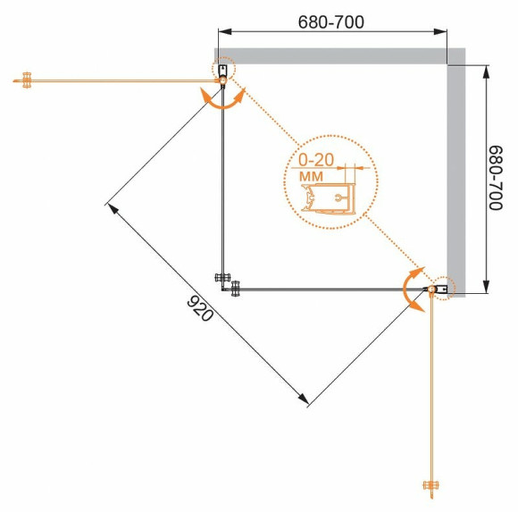 Душевой уголок Cezares Elena 70x70 ELENA-W-A-2-70-P-Cr профиль Хром стекло рифленое