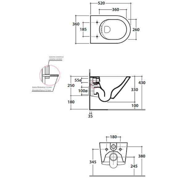 Унитаз Globo Forty3 FOS07.BI подвесной без сиденья Унитаз Globo Forty3 FOS07.BI подвесной без сиденья