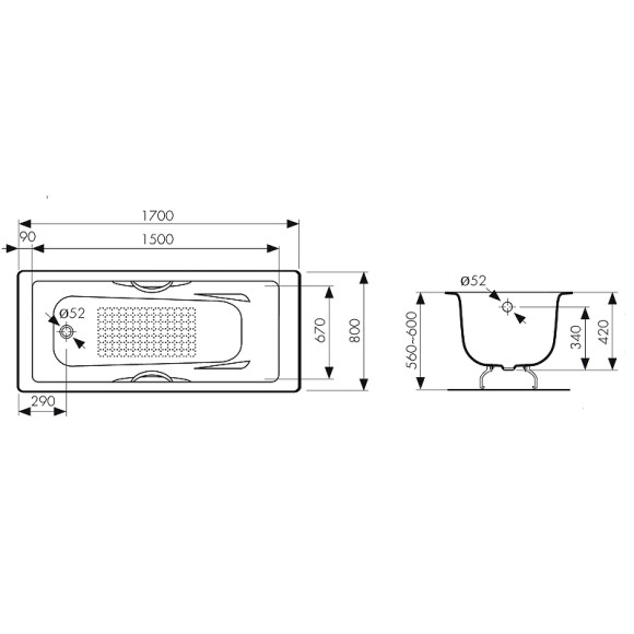Чугунная ванна Kaiser 170х80 КВ-1705 с антискользящим покрытием Чугунная ванна Kaiser 170х80 КВ-1705 с антискользящим покрытием