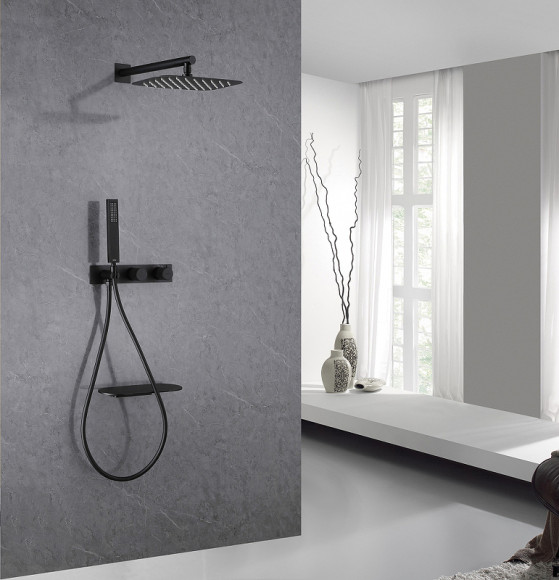 Душевая система Abber Rund AF8750B с термостатом Черная матовая Душевая система Abber Rund AF8750B с термостатом Черная матовая