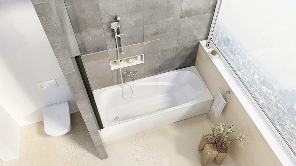 Шторка на ванну Ravak Pivot PVS1-80 79840300Z1 профиль Черный стекло Transparent