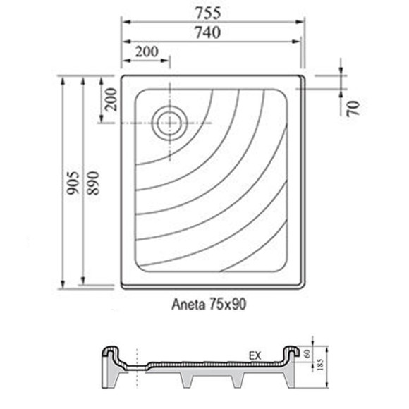 Акриловый поддон для душа Ravak Aneta 75x90 EX A003701320 Белый Акриловый поддон для душа Ravak Aneta 75x90 EX A003701320 Белый