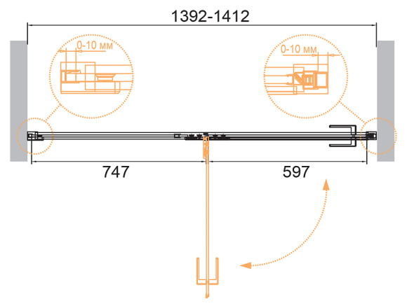 Душевая дверь Cezares Bellagio 140 BELLAGIO-B-12-140-C-BORO профиль Золото брашированное стекло прозрачное