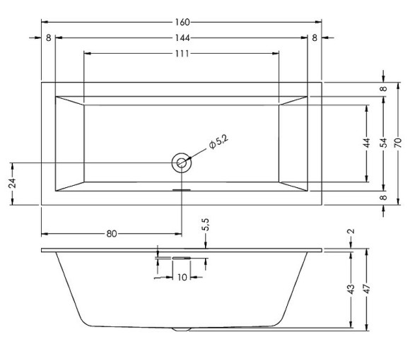 Акриловая ванна Riho Rething Cubic 160х70 B104001005 (BR0600500000000) без гидромассажа Акриловая ванна Riho Rething Cubic 160х70 B104001005 (BR0600500000000) без гидромассажа