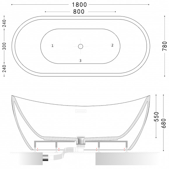 Акриловая ванна Art&Max 180х78 AM-502-1800-780 без гидромассажа
