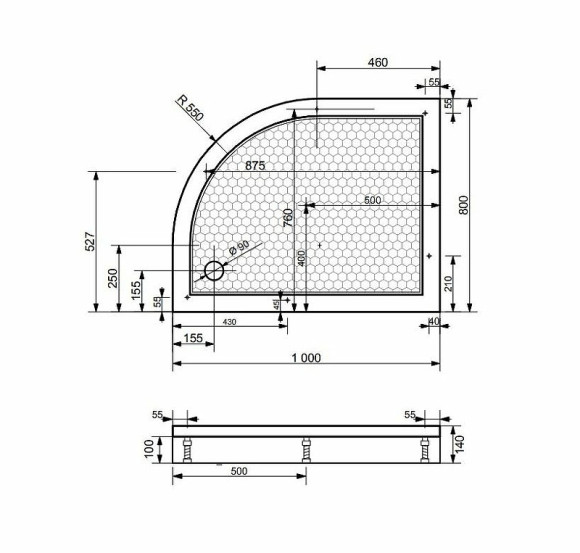 Душевой поддон из искусственного камня Эстет Омега 100х80 L ФР-00000768 Белый