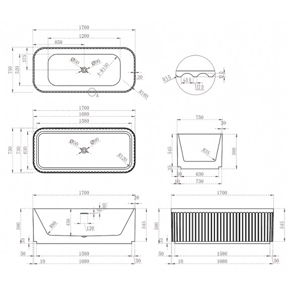 Акриловая ванна Abber 170х75 AB9411-1.7 без гидромассажа