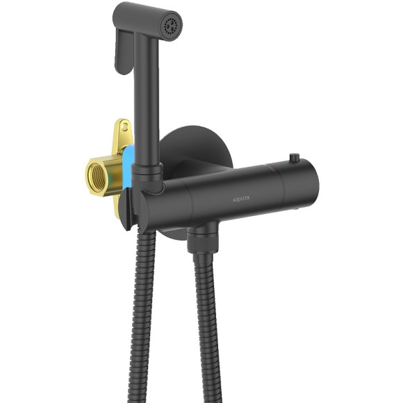 Гигиенический душ со смесителем Aquatek Оберон AQ1027MB с термостатом Черный матовый