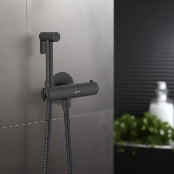 Гигиенический душ со смесителем Aquatek Оберон AQ1027MB с термостатом Черный матовый