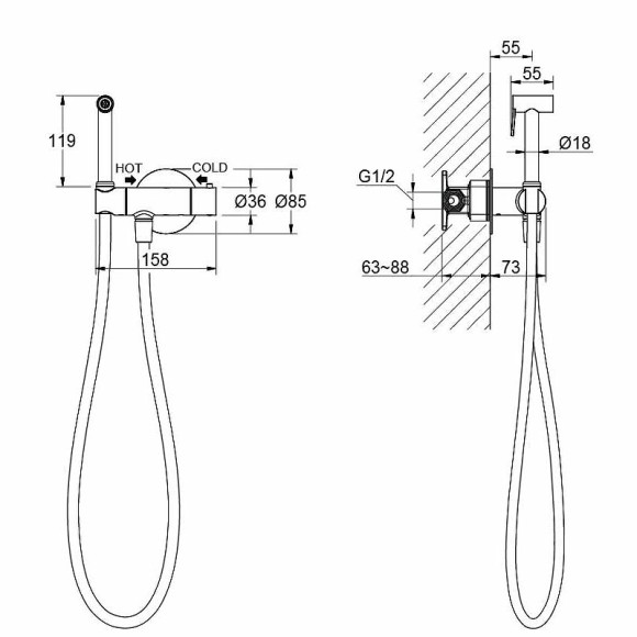 Гигиенический душ со смесителем Aquatek Оберон AQ1027MB с термостатом Черный матовый