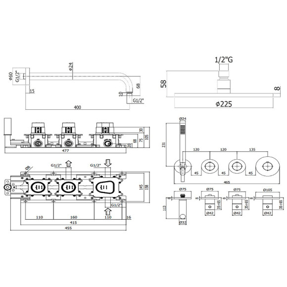 Душевая система Paffoni Modular Box KITMB000CR с термостатом Хром