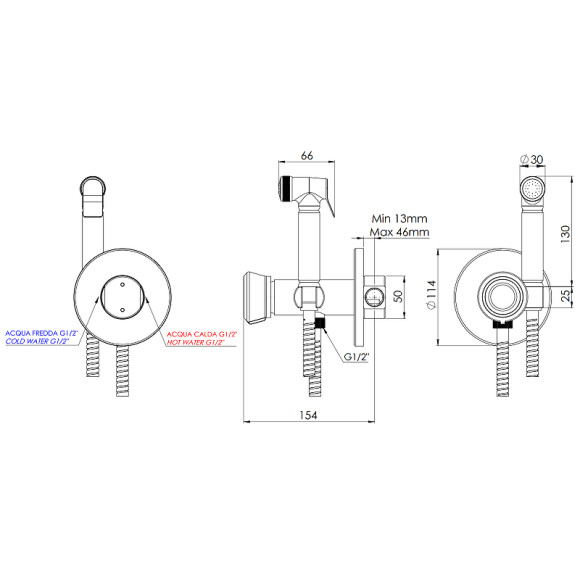 Гигиенический душ со смесителем Remer Element ET65NO Черный матовый Гигиенический душ со смесителем Remer Element ET65NO Черный матовый