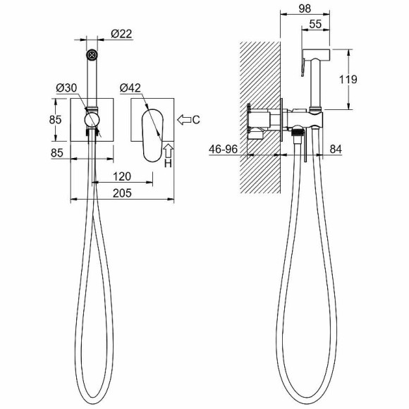 Гигиенический душ со смесителем Aquatek Оберон AQ1220MB Черный матовый