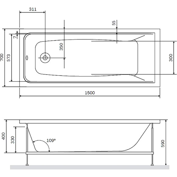 Акриловая ванна AM.PM Gem 150х70 без гидромассажа