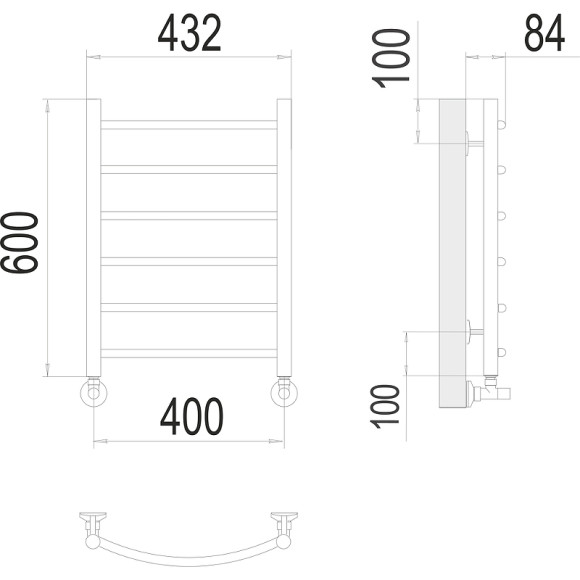 Водяной полотенцесушитель Terminus Классик П6 400x600 4670078530202 Хром, нижнее подключение, G 1/2" ВР