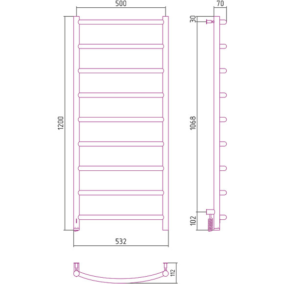 Электрический полотенцесушитель Сунержа Галант 4.0 1200x500 L 00-0830-1250 Хром