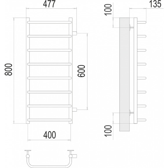 Водяной полотенцесушитель Terminus Стандарт П8 400х800 бп600 4670078530363 Хром, боковое подключение, G 1" НР