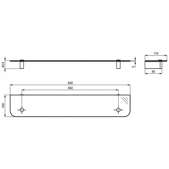 Стеклянная полка Ideal Standard Connect N1394AA Хром Стеклянная полка Ideal Standard Connect N1394AA Хром