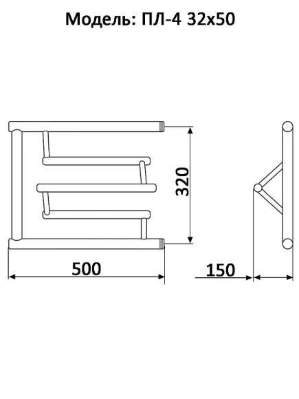 Водяной полотенцесушитель Ника Econ ПЛ-4 32/50 с полкой Хром Водяной полотенцесушитель Ника Econ ПЛ-4 32/50 с полкой Хром