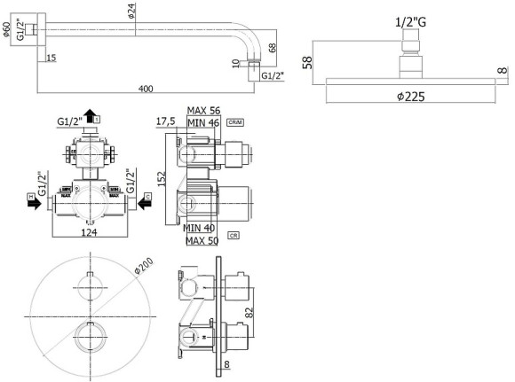 Душевая система Paffoni Light KITLIQ013NO с термостатом Черная матовая