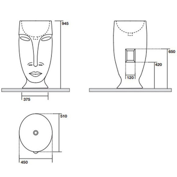 Раковина Kerasan Artwork Moloco 45 474086 Белая Серебро