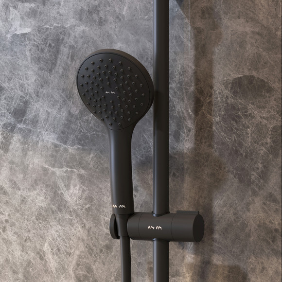 Комплект душевого уголка с душевой системой и аксессуарами AM.PM Gem 90x90 WK90EO профиль Черный матовый стекло прозрачное Комплект душевого уголка с душевой системой и аксессуарами AM.PM Gem 90x90 WK90EO профиль Черный матовый стекло прозрачное