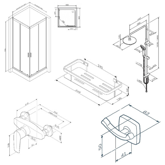 Комплект душевого уголка с душевой системой и аксессуарами AM.PM Gem 90x90 WK90EO профиль Черный матовый стекло прозрачное Комплект душевого уголка с душевой системой и аксессуарами AM.PM Gem 90x90 WK90EO профиль Черный матовый стекло прозрачное