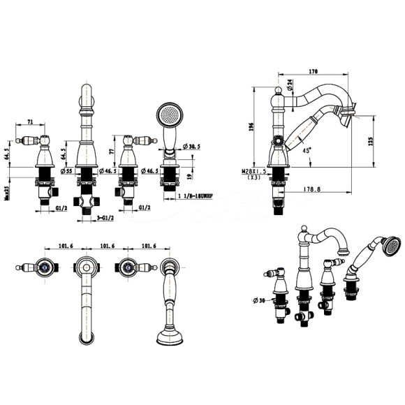 Смеситель на борт ванны Boheme Royal Cristal 396-Royal/CRST Хром