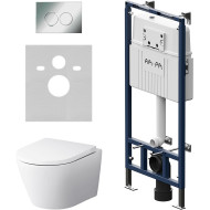 Комплект унитаза с инсталляцией AM.PM Sense FlashClean IS100151.741701 с сиденьем Микролифт и клавишей смыва Хром глянцевый