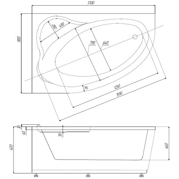 Акриловая ванна Aquatek Eco-friendly Фиджи 170х110 R FID170-0000002 без панелей, каркаса и слив-перелива