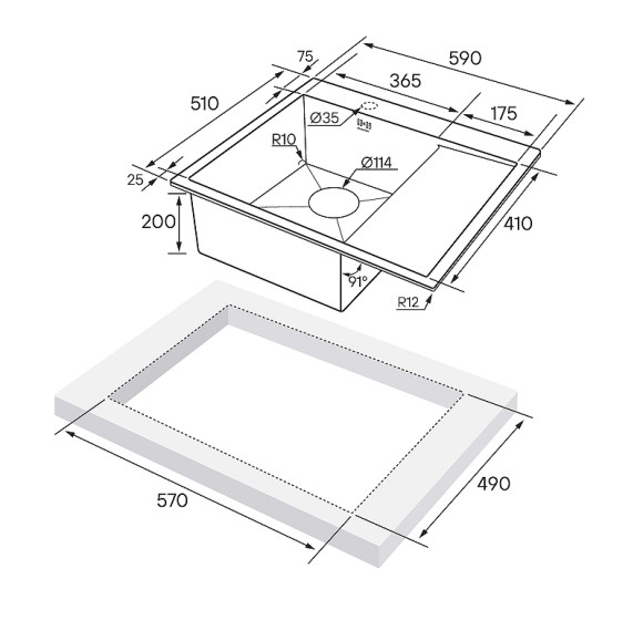 Кухонная мойка Paulmark Kroner 59F PM225951-GML Вороненая сталь