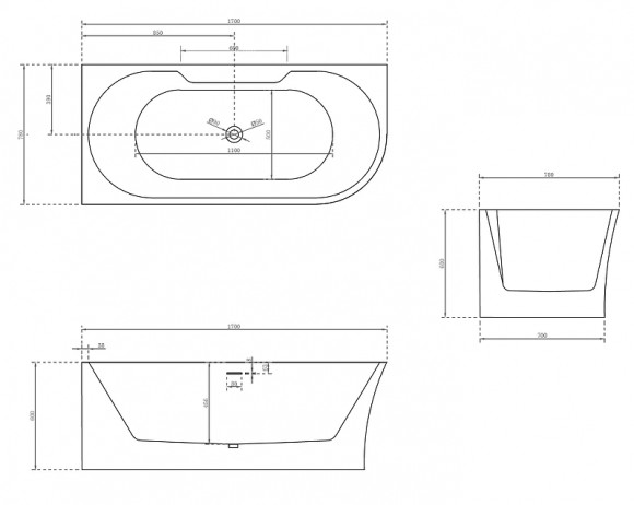 Акриловая ванна Abber 170х78 AB9335-1.7L без гидромассажа Акриловая ванна Abber 170х78 AB9335-1.7L без гидромассажа